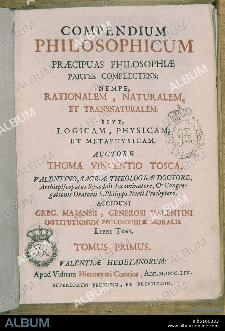 TOMAS VICENTE TOSCA (1651-1723). COMPENDIO FILOSOFICO - 1721.