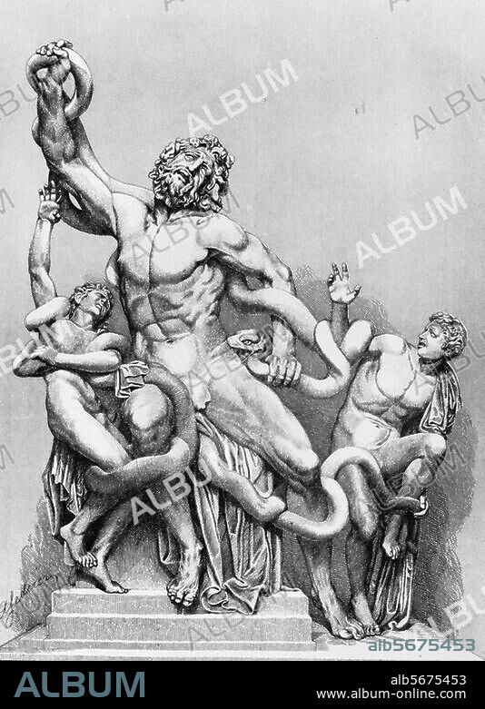 ALFRED KRAUSSE. Griechische Plastik, hellenistisch, um 50 v. Chr. Laokoon-Gruppe. (Werk der rhodischen Bildhauer Hagesandros, Athanadoros u. Polydoros). Marmor, Höhe 1,84. (Original in Rom, Vatikanische Museen). Reproduktionsstich, um 1860, von Alfred Krauße (1829-94). Berlin, Sammlung Archiv für Kunst und Geschichte.