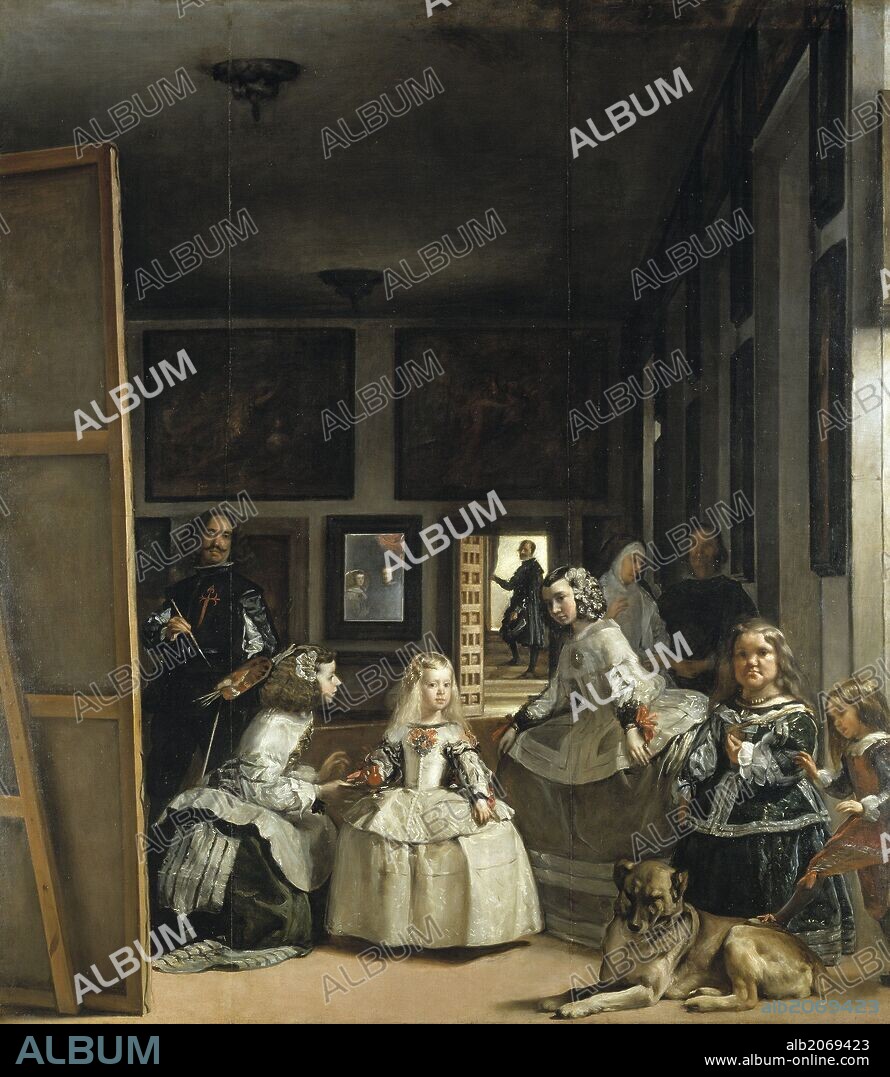DIEGO VELÁZQUEZ. Diego Rodríguez de Silva y Velázquez / 'Las Meninas, or The Family of Felipe IV', ca.  1656, Spanish School, Oil on canvas, 318 cm x 276 cm, P01174.