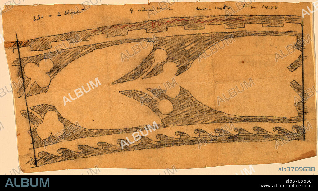 CHARLES SPRAGUE PEARCE. Tracing of a Border Design. Dated: 1890/1897. Dimensions: sheet (irregular): 17.3 × 31.9 cm (6 13/16 × 12 9/16 in.). Medium: graphite and red pencil on yellow tracing paper.