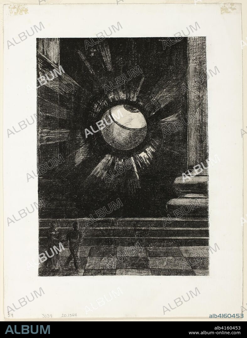 Vision, plate eight from In Dreams. Odilon Redon; French, 1840-1916. Date: 1879. Dimensions: 275 × 198 mm (image/chine); 360 × 273 mm (sheet). Lithograph in black on cream China paper laid down on white wove paper. Origin: France.