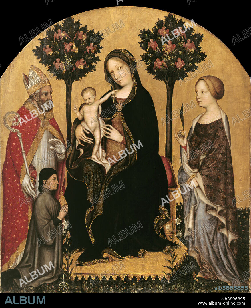 GENTILE DA FABRIANO. Mary Enthroned with the Child, Saints and a Donor. Date/Period: 1395. Painting. Poplar wood. Height: 131 cm (51.5 in); Width: 113 cm (44.4 in).