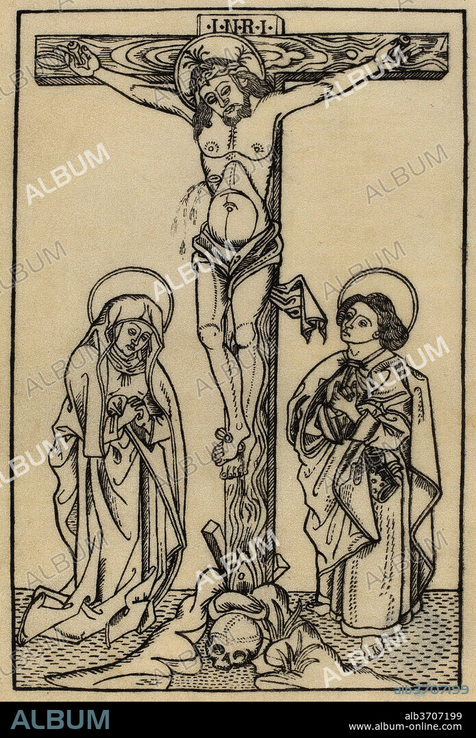 ITALIAN 15TH CENTURY OR ATTRIBUTED TO MASTER I. D.. Christ on the Cross. Dated: c. 1480/1500. Medium: woodcut on vellum.