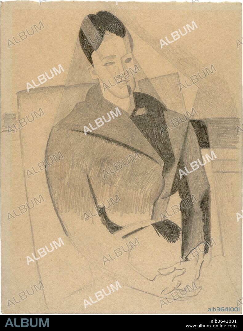 Portrait of Mme Cézanne after Cézanne. Artist: Juan Gris (Spanish, Madrid 1887-1927 Boulogne-sur-Seine). Dimensions: 8 1/4 × 6 1/2 in. (21 × 16.5 cm). Date: Beaulieu (present-day Beaulieu-les-Loches), 1916.
Gris based this image on a postcard reproduction of Paul Cézanne's portrait of his wife Hortense Fiquet. (The actual canvas, which Gris never saw, is owned by the Art Institute of Chicago.) During World War I, Cézanne's art was touted as a continuation of France's grand artistic tradition, and he was credited for emphasizing the permanence and stability of geometric forms. In defining his new style of Synthetic Cubism, Gris claimed that "Cézanne turns a bottle into a cylinder, but I begin with a cylinder and create an individual [object] of a specific type: I make a bottle--a particular bottle--out of a cylinder.".