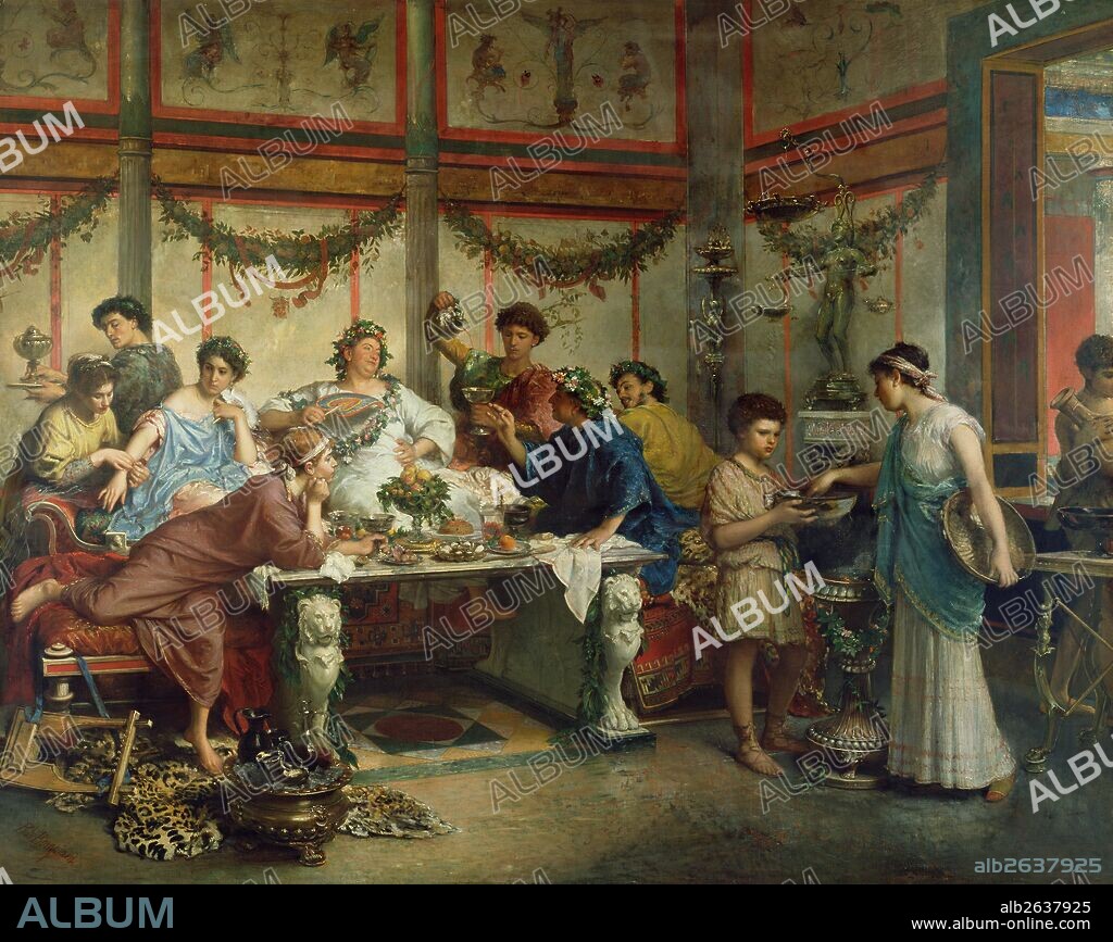 A Roman Feast; Roberto Bompiani, Italian (Roman), 1821 - 1908; late 19th century; Oil on canvas; Unframed: 127 x 163.8 cm (50 x 64 1/2 in.), Framed: 156.2 x 190.5 x 6.4 cm (61 1/2 x 75 x 2 1/2 in.).