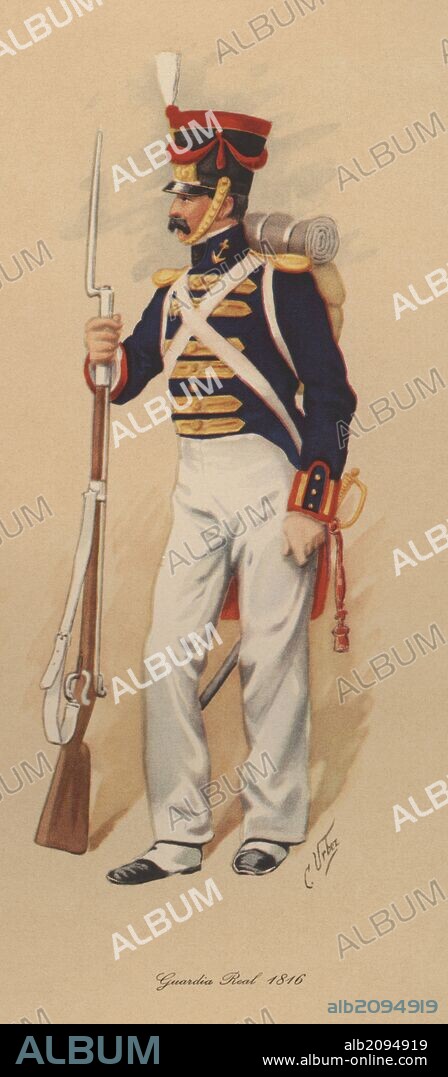 España. Uniformes de Marina. Infanteria  de Marina. Guardia Real 1816.