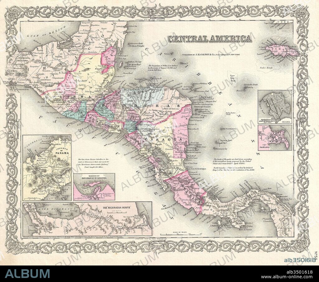 1855, Colton Map of Central America and Jamaica.