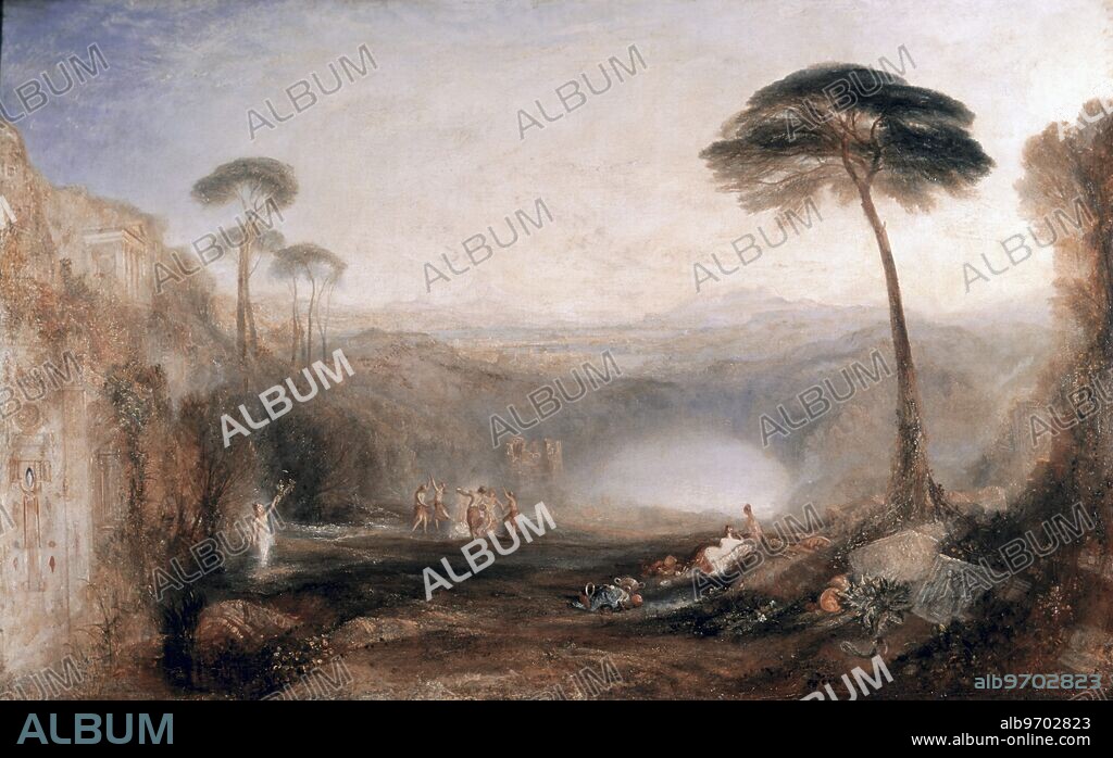 Golden Bough. by Turner. Joseph Mallord William Turner (born in Covent Garden, London on April 23, 1775 (exact date disputed), died December 19, 1851) was an English Romantic landscape artist, whose style can be said to lay the foundations for Impressionism.. The Golden Bough: A Study in Magic and Religion is a wide-ranging comparative study of mythology and religion by Scottish anthropologist Sir James George Frazer (1854-1941), first published in 1890. It was aimed at a broad literate audience raised on tales as told in such publications as Bulfinch's Age of Fable. It offered a modernist approach, discussing religion dispassionately as a cultural phenomenon, rather than from a theological perspective.. The title was taken from an incident in the Aeneid, illustrated in The Golden Bough by the British artist Joseph Mallord William Turner (1775-1851): Aeneas and the Sibyl present the golden bough to the gatekeeper of Hades to gain admission.. ©TopFoto.