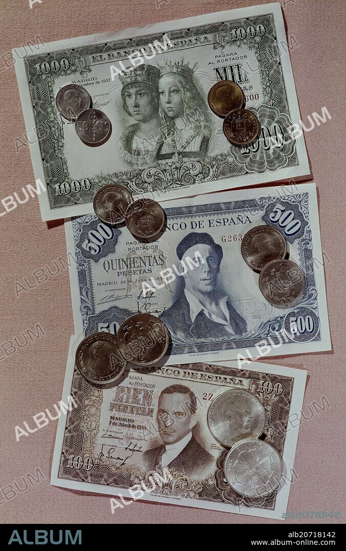 BILLETES Y MONEDAS ESPANOLES DE CURSO LEGAL EN 1968.