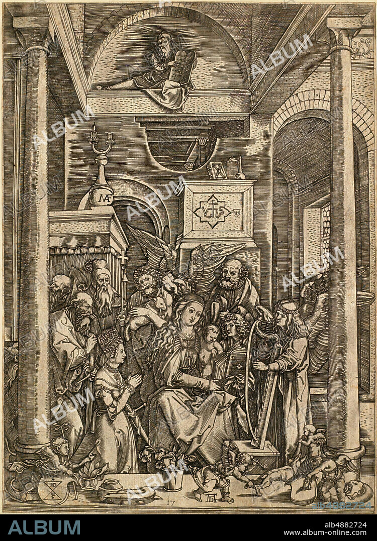 Marcantonio Raimondi, Italian, 1470/14821527/1534, After Albrecht Dürer, (German, 14711528), The Glorification of the Virgin, 1506, Engraving on paper, Border: 11 1/2 x 8 7/16 in. (29.2 x 21.4 cm).