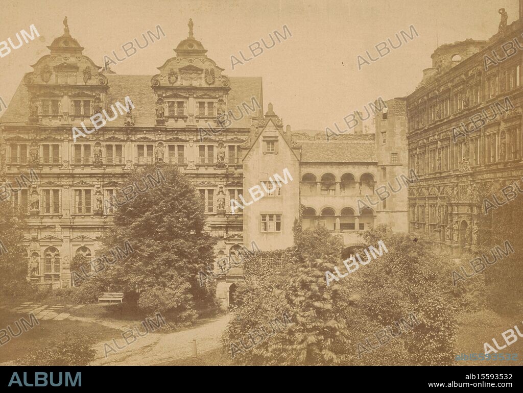 Façade of the Friedrichsbau and Ottheinrichsbau in Schloss Heidelberg, photograph, anonymous, Heidelberg, 1860 - 1890, paper, albumen print, height, 262 mm × width, 375 mm.