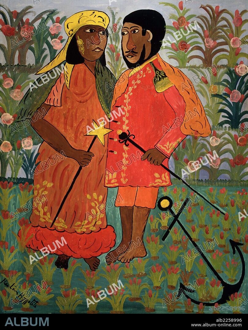 HIPPOLITE, HECTOR. PINTOR HAITI. 1894-1948. AGUE Y SU CONSORTE. OLEO SOBRE CARTON, AÑO 1945. COLECCION MAURICE C. Y PATRICIA L. THOMPSON.