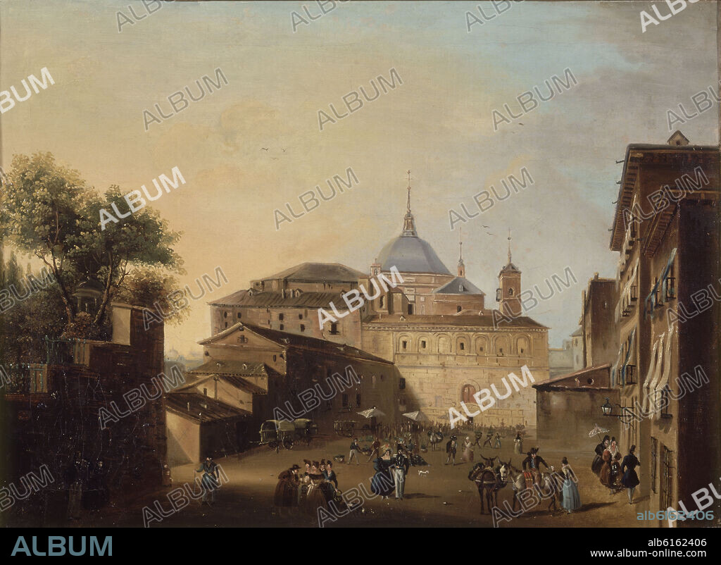 JOSE MARIA AVRIAL Y FLORES (1807-1891). PLAZA DE LA PAJA DE MADRID - COSTANILLA DE SAN ANDRES - O/L - 0,42X0,58 - I.N.4005 - PINTURA COSTUMBRISTA SIGLO XIX.