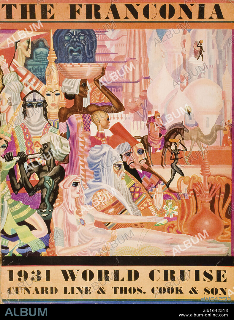 Cunard Line promotional brochure for the "Franconia" 1931 world cruise. Front cover.