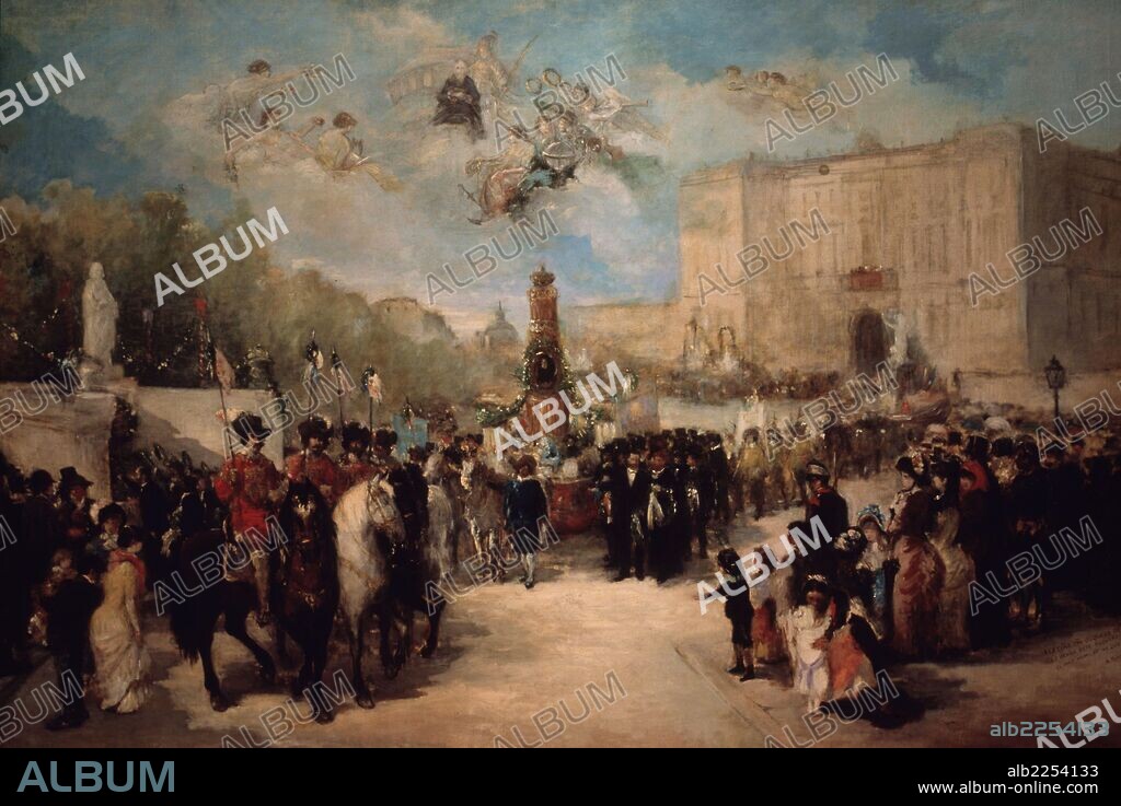 ANTONIO PEREZ RUBIO (1822-1888). CALDERON DE LA BARCA, PEDRO ESCRITOR ESPAÑOL. MADRID 1600-1681 " TRASLADO DE LOS RESTOS DE CALDERON AL PANTEON DE LOS HOMBRES ILUSTRES " OLEO DE ANTONIO PEREZ RUBIO . MUSEO MUNICIPAL. MADRID.