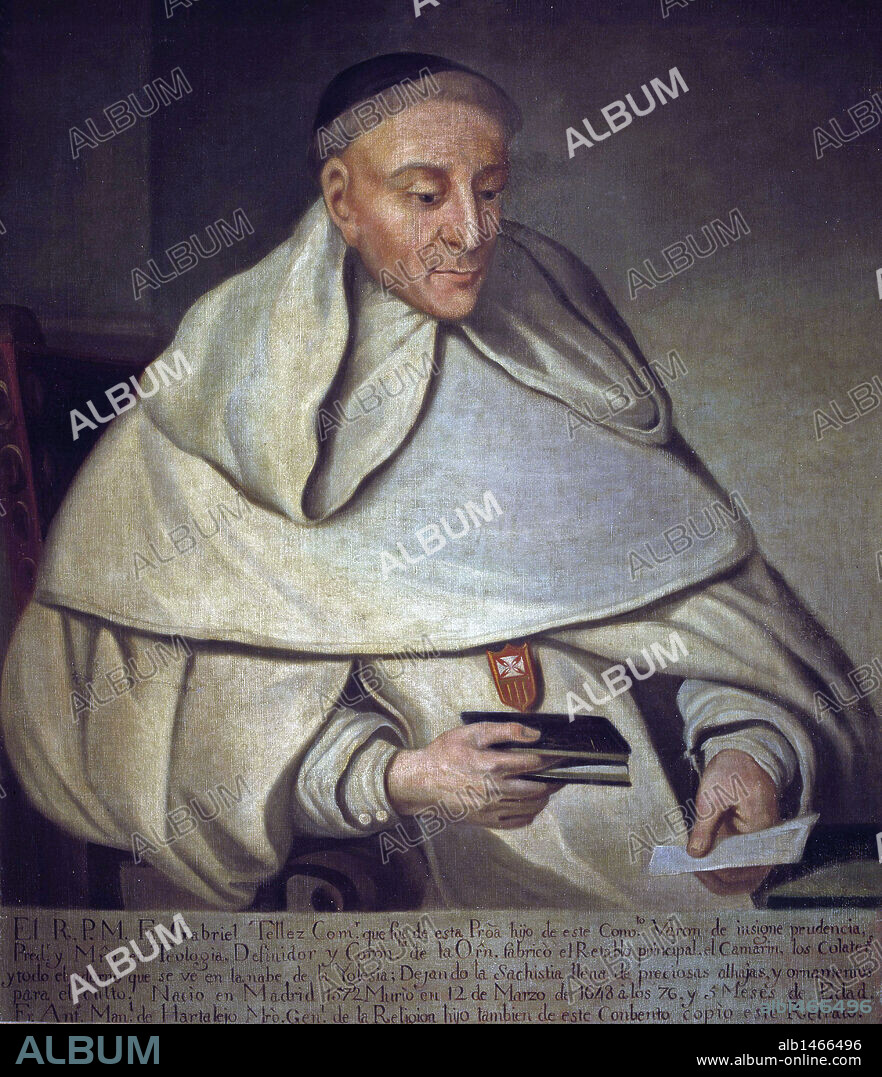 TIRSO DE MOLINA, Gabriel Téllez, llamado (1579-1648). Dramaturgo español. Oleo de Fray Antonio Manuel de Hartalejo. Biblioteca Nacional. Madrid. España.