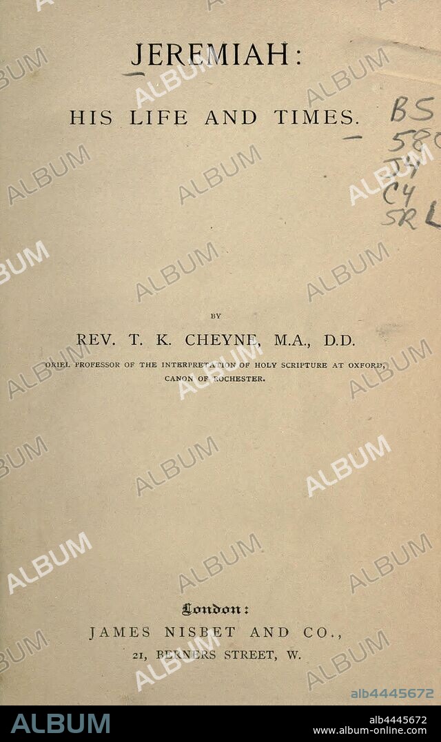 Jeremiah, his life and times : Cheyne, T. K. (Thomas Kelly), 1841-1915.