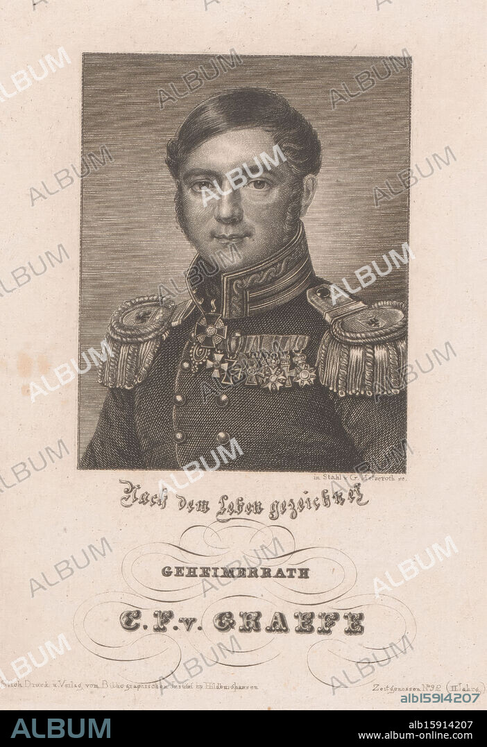 Portrait of Karl Ferdinand von Gräfe, Bottom right: Zeitgenossen No. 32 (II Year)., print maker: G. Metzeroth, publisher: Bibliographisches Institut, Hildburghausen, 1829 - c. 1840, paper, steel engraving, height 180 mm × width 120 mm, print.