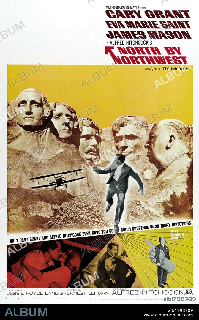 Poster de CON LA MUERTE EN LOS TALONES, 1959 (NORTH BY NORTHWEST), dirigida por ALFRED HITCHCOCK. Copyright Metro-Goldwyn-Mayer (MGM).