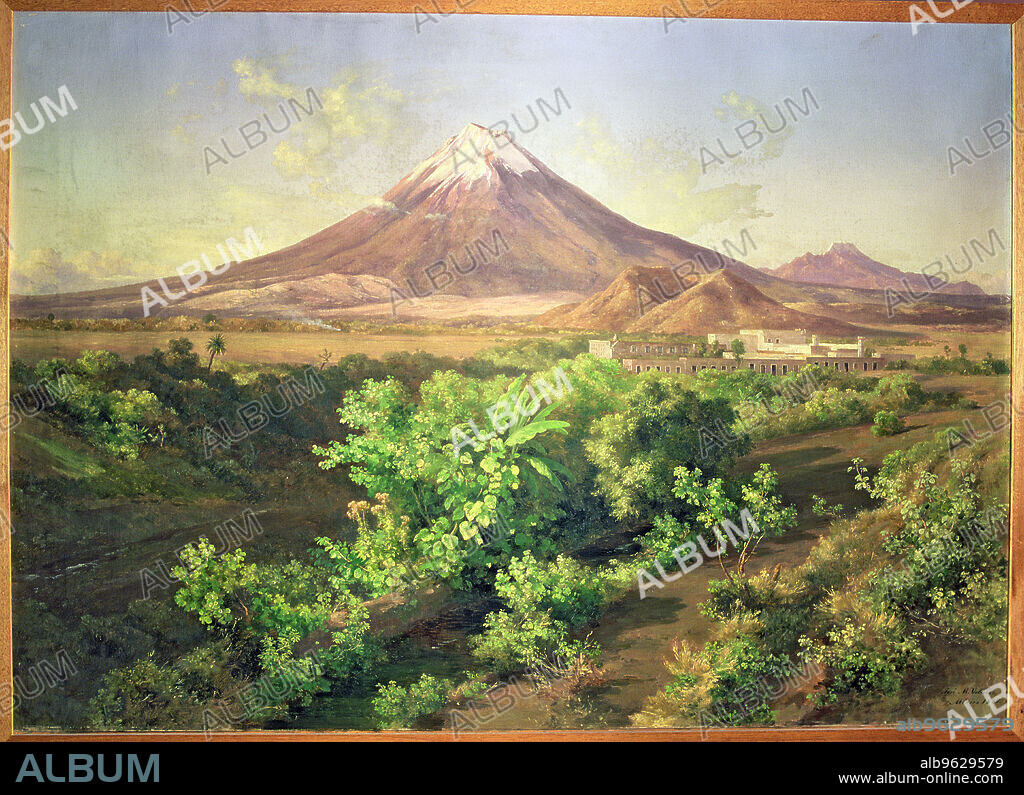 'Mexican landscape with volcano peak', Oil, 1887 by Jose Maria Velasco.
