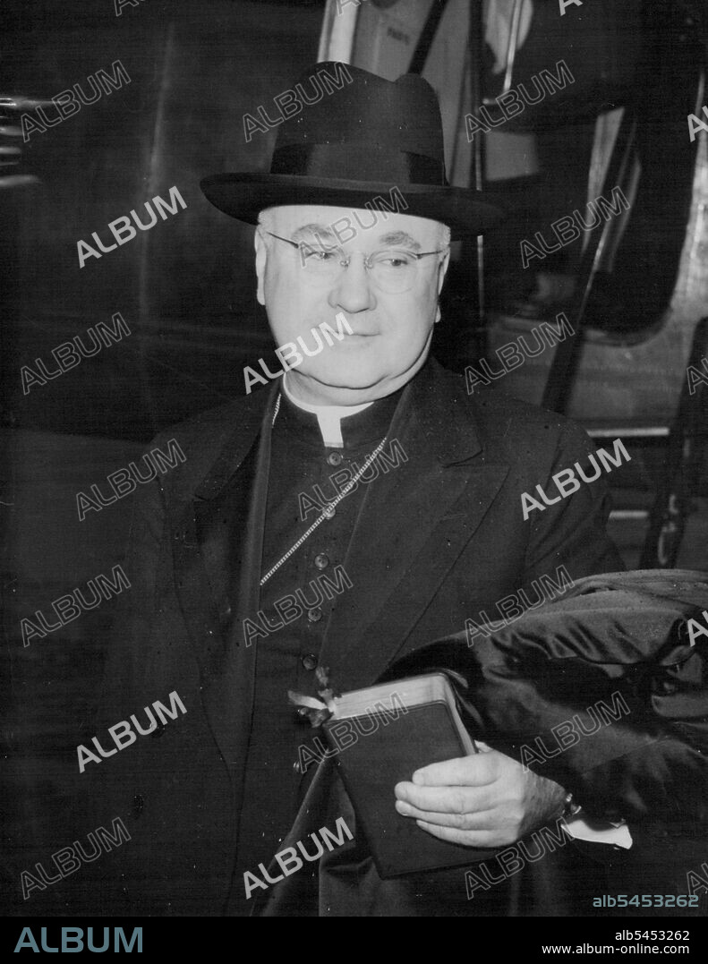 Cardinal Spellman Here For Centenary Celebrations - Cardinal Francis Spellman on arrival at London Airport to-night.
Cardinal Francis Spellman, Archbishop of New York, arrived at London Airport by Air France liner from Paris to-night (Monday) The Cardinal, who is 61, has travelled from New York to attend this week's Congress in London to celebrate the centenary of the Restoration of the Hierarchy of England and Wales. (Pope Pius IX restored the Catholic hierarchy, terminated here in 1585, on September 29, 1850). September 25, 1950. (Photo by Reuterphoto).