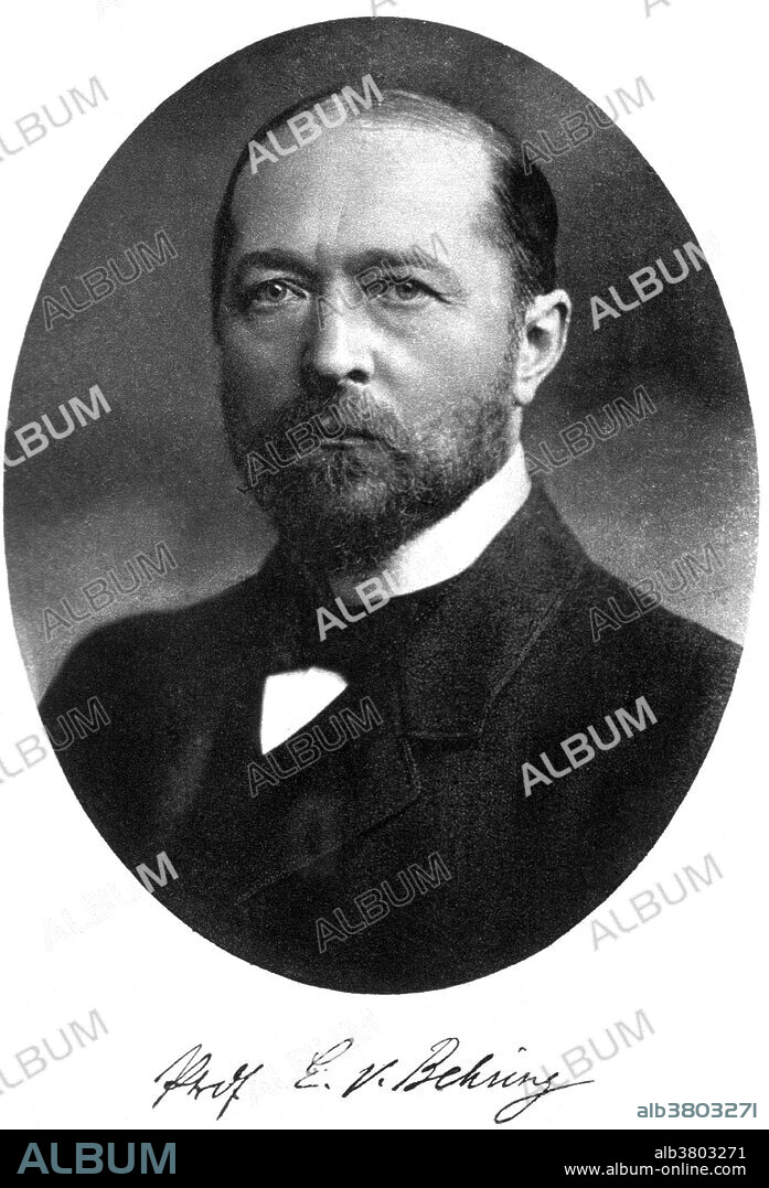 Emil Adolf von Behring (March 15, 1854 - March 31, 1917) was a German immunologist and physiologist. He was a military doctor and then became Professor of Hygienics within the Faculty of Medicine at the University of Marburg, a position he would hold for the rest of his life. He was the discoverer of diphtheria antitoxin in 1890 and attained a great reputation by that means and by his contributions to the study of immunity. He demonstrated that the injection of toxins was able to be transmitted to another animal by injections of a treated animal's blood serum and used as a means of effecting a cure. Von Behring is believed to have cheated Paul Ehrlich out of recognition and financial reward in relation to collaborative research in diphtheria. The two men developed a diphtheria serum by repeatedly injecting the deadly toxin into a horse. The serum was used effectively during an epidemic in Germany. A chemical company preparing to undertake commercial production and marketing of the diphtheria serum offered a contract to both men, but von Behring maneuvered a way to claim all the considerable financial rewards for himself. To add insult to injury, only von Behring received the first Nobel Prize in Medicine, in 1901, for his contributions. He died in 1917 at the age of 63.