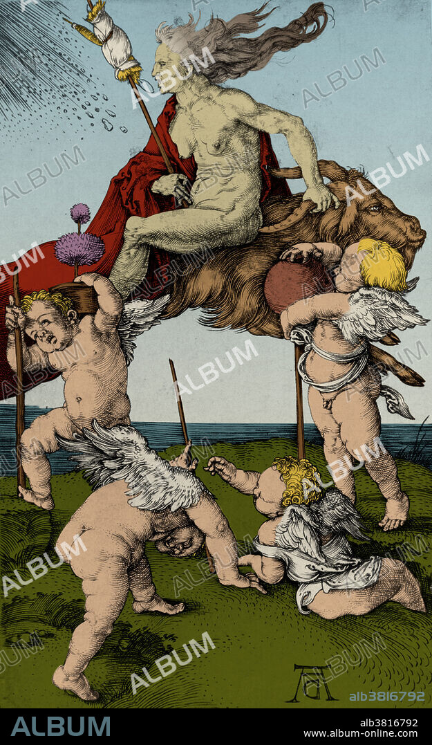 Engraving entitled: Witch riding backward on a goat accompanied by four putti by the Northern Renaissance artist Albrecht Durer (1471-1528). Witchcraft is the use of magical faculties, most commonly for religious, divinatory or medicinal purposes. This may take many forms depending on cultural context. The belief in and the practice of magic has been present since the earliest human cultures and continues to have an important religious and medicinal role in many cultures today. A witch is a person, usually a woman, who professes or is supposed to practice magic, especially black magic or the black art.