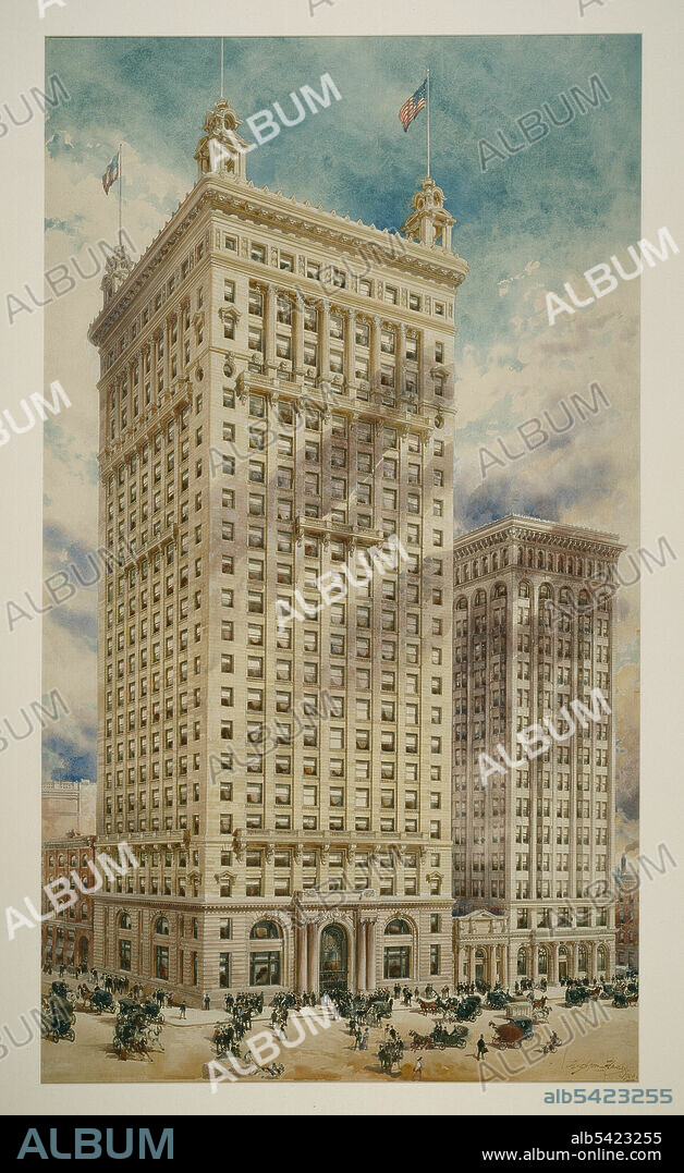 DANIEL BURNHAM. Land Title and Trust Building with Addition, Philadelphia, Pennsylvania, Perspective Rendering, 1900 (drawing executed) 1897 (main building) 1904 (addition).