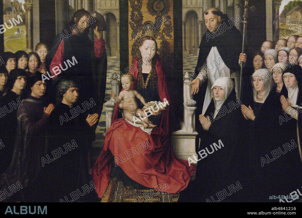 Hans Memling (h.1435-1494). Pintor alemán. La Virgen y el Niño entre Santiago y Santo Domingo,1488-1490. Museo del Louvre. París. Francia.