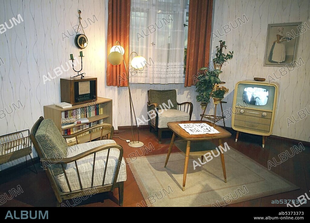 Reproduction of a typical east-german living room from the fifties in the exhibition The Story of Berlin, Berlin, Germany