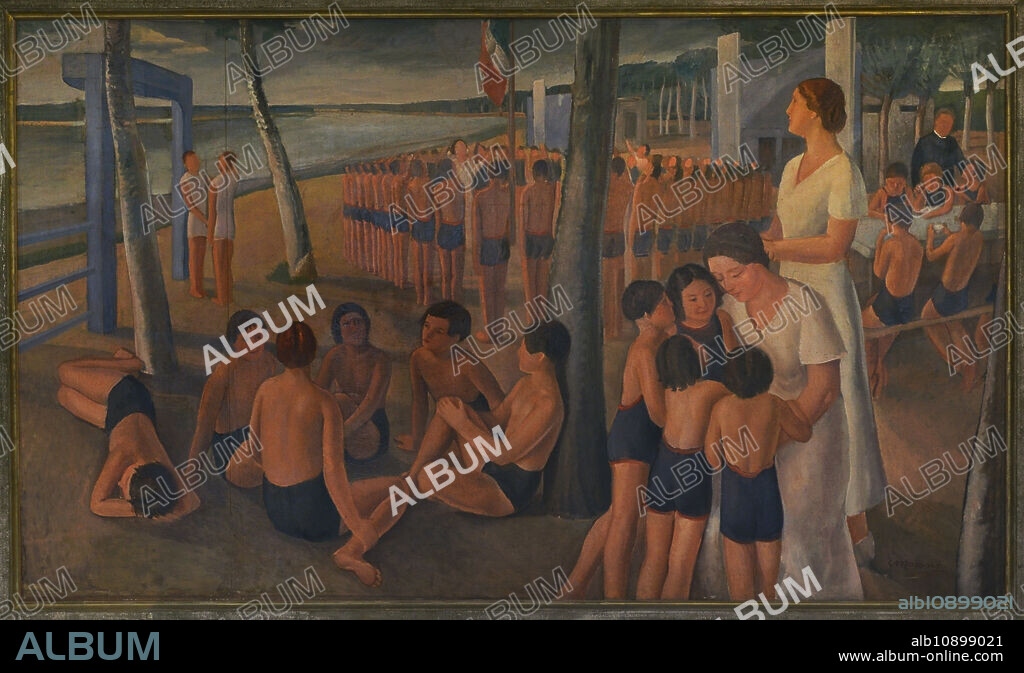 GIUSEPPE MORONI (1888-1959). ITALIAN PAINTER.. Giuseppe Moroni (1888-1959). Pintor italiano. "Colonie fluviali" (Colonias fluviales). Oleo sobre lienzo. Museo Civico Ala Ponzone. Cremona. Italia.