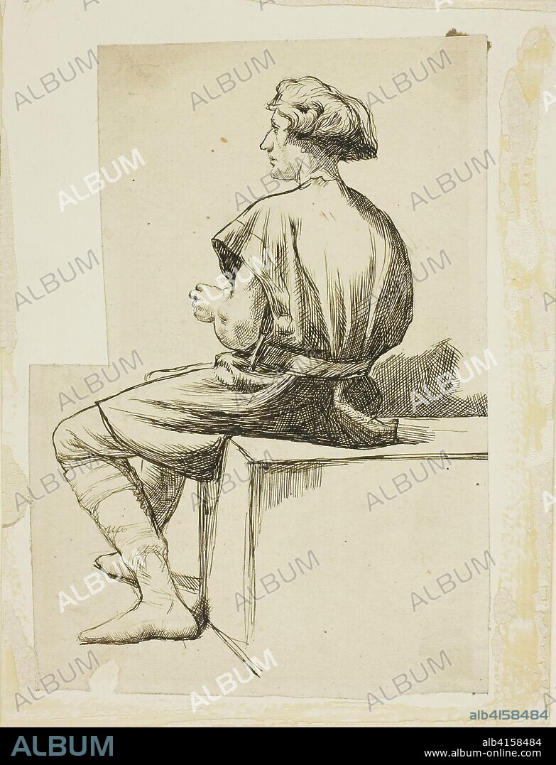 CHARLES SAMUEL KEENE. Seated Man in Tunic. Charles Keene; English, 1823-1891. Date: 1855-1874. Dimensions: 153 × 107 mm. Pen and brown ink, over traces of graphite, on cream wove paper, laid down on ivory wove card. Origin: England.