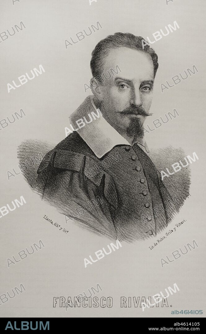 Francisco Ribalta (1565-1628). Spanish Baroque painter. Illustration by Llanta. Portrait. Lithography. Cronica General de Espa–a. Historia Ilustrada y Descriptiva de sus Provincias. Valencia, 1867.