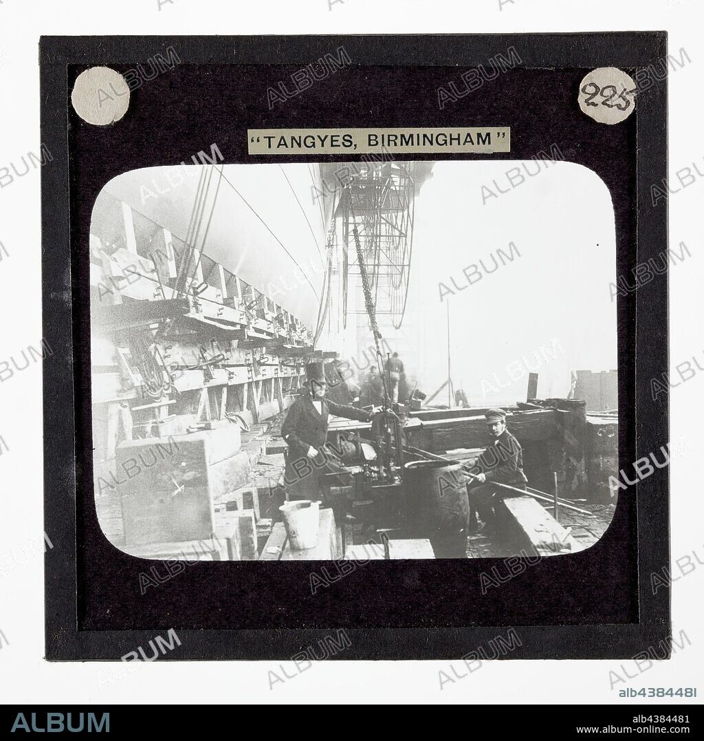 Lantern Slide - Tangyes Ltd, Richard Tangye with SS Great Eastern, 1858, One of 239 glass lantern slides depicting products manufactured by Tangyes Limited engineers of Birmingham, England. The images include various products such as engines, centrifugal pumps, hydraulic pumps, gas producers, materials testing machines, presses, machine tools, hydraulic jacks etc. Tangyes was a company which operated from 1857 to 1957. They produced a wide variety of engineering.