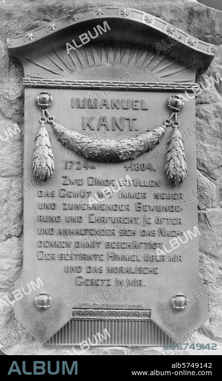 Kant, Immanuel Philosoph, Königsberg 22.4.1724 - ebd. 12.2.1804. Gedenktafel an der ehemaligen Schloßmauer in Königsberg, Kantstraße. Foto, undat.