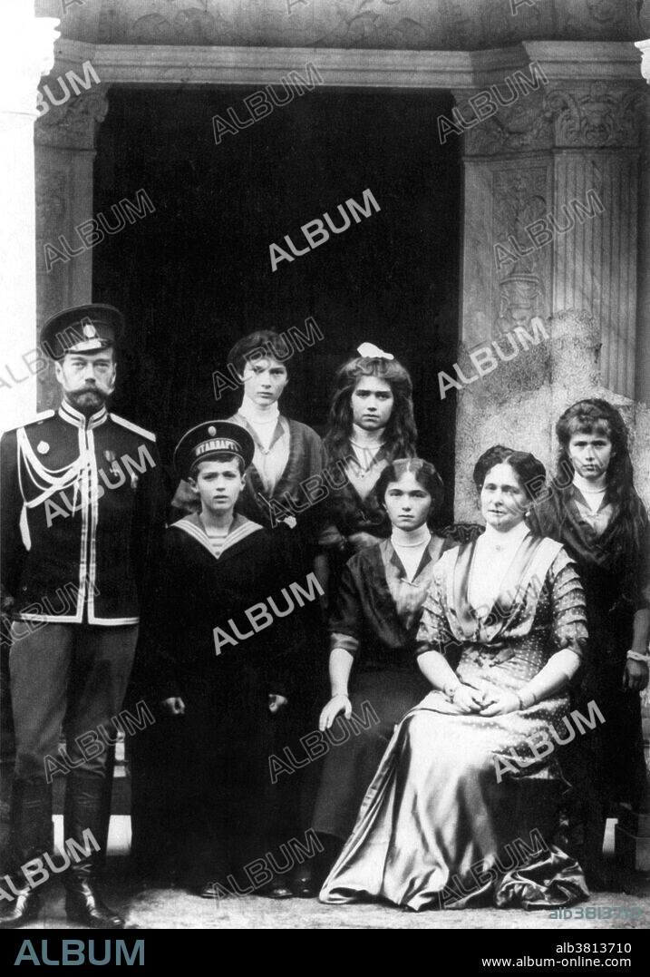 The Romanovs, the last royal family of Russia. Nicholas II (May 18, 1868 - July 17, 1918) was the last Emperor of Russia, Grand Duke of Finland, and titular King of Poland. His official short title was Nicholas II, Emperor and Autocrat of All the Russias and he is known as Saint Nicholas the Passion-Bearer by the Russian Orthodox Church. Nicholas II ruled from 1894 until his abdication on March 15, 1917. Alix of Hesse and by Rhine (June 6, 1872 - July 17, 1918), was Empress consort of Russia as spouse of Nicholas II, the last Emperor of the Russian Empire. Alexandra bore Nicholas four daughters, the Grand Duchess Olga in 1895, the Grand Duchess Tatiana in 1897, Grand Duchess Maria in 1899, and Grand Duchess Anastasia in 1901, before their son Alexei was born in 1904. As all of Nicholas and Alexandra's children perished with their parents in 1918.