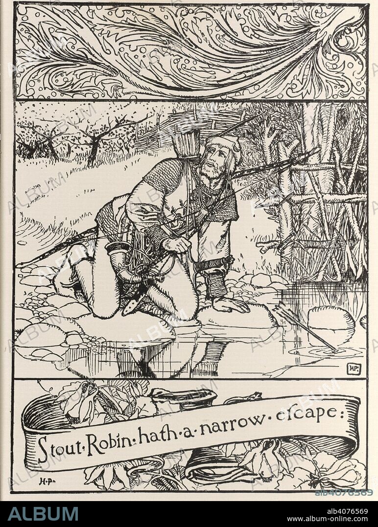 HOWARD PYLE. Stout Robin hath a narrow escape. Robin Hood in danger. The Merry Adventures of Robin Hood ... Illustrated. Sampson Low & Co.: London, 1883. Source: 558*.b.31, opposite 243. Language: English.