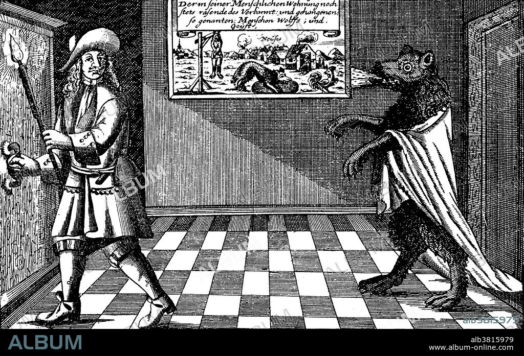 In 1685 the Bavarian town of Ansbach was being terrorized by a large vicious wolf. The rumors were that the wolf was actually a werewolf whose identity was that of the town's dead mayor. When the wolf was killed, the people of Ansbach dressed the wolf's carcass to resemble their mayor. It was then put on display in the town square and later moved to a museum. A werewolf, in European folklore, is a man who turns into a wolf at night and devours animals, people, or corpses but returns to human form by day. Some werewolves change shape at will; others, in whom the condition is hereditary or acquired by having been bitten by a werewolf, change shape involuntarily, under the influence of a full moon. If he is wounded in wolf form, the wounds will show in his human form and may lead to his detection. Belief in werewolves is found throughout the world. The psychiatric condition in which a person believes he is a wolf is called lycanthropy. In French folklore, the werewolf is called loup-garou. France was particularly afflicted with reports of them in the 16th century, and there were many notable convictions and executions of loups-garous.