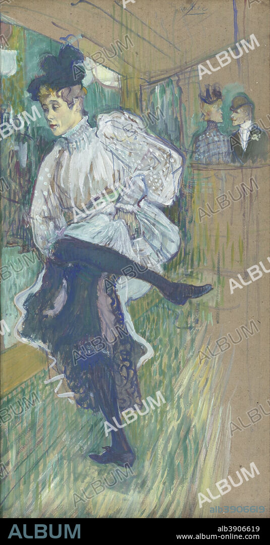 HENRI DE TOULOUSE-LAUTREC. Jeanne avril dansant Jane Avril Dancing. Date/Period: Ca. 1892. Oil on cardboard. Oil on cardboard. Height: 850 mm (33.46 in); Width: 450 mm (17.71 in).