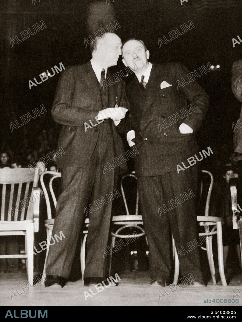 American Communist leaders William Foster and Earl Browder, 1940. William Z Foster (1881-1961) (left) and Earl Russell Browder (1891-1973) at the Lenin Memorial meeting, 1940.