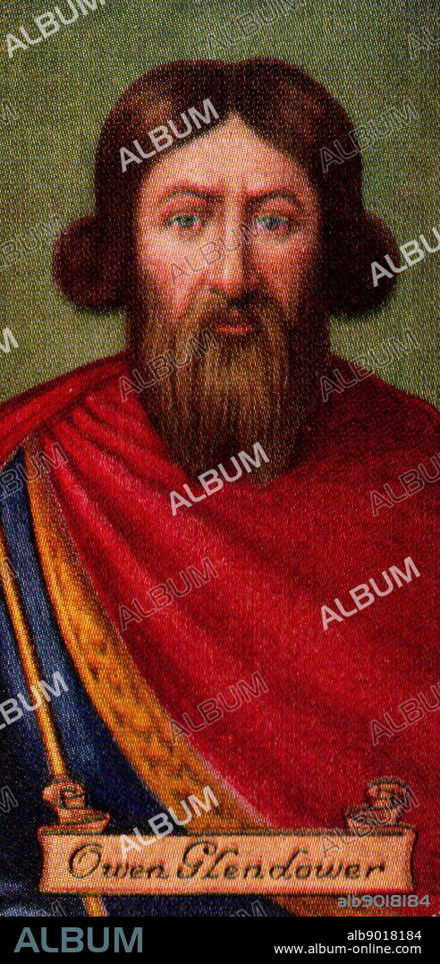 Owain Glyndwr (c. 1359 - c. 1415), sometimes called Owen Glendower; Welsh ruler and the last native Welshman to hold the title Prince of Wales. Carreras cigarette card.