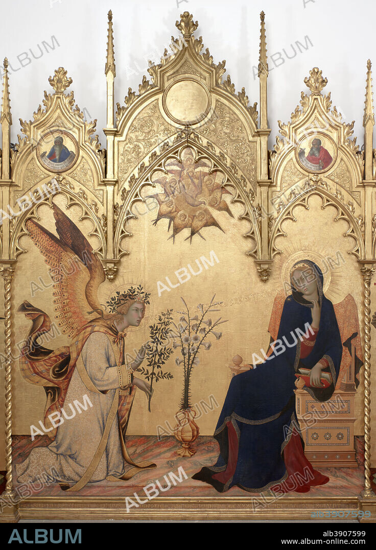 SIMONE MARTINI and LIPPO MEMMI. Annunciazione / The Annunciation. Date/Period: 1333. Painting / triptych. Tempera on panel. Height: 184 cm (72.4 in); Width: 210 cm (82.6 in).