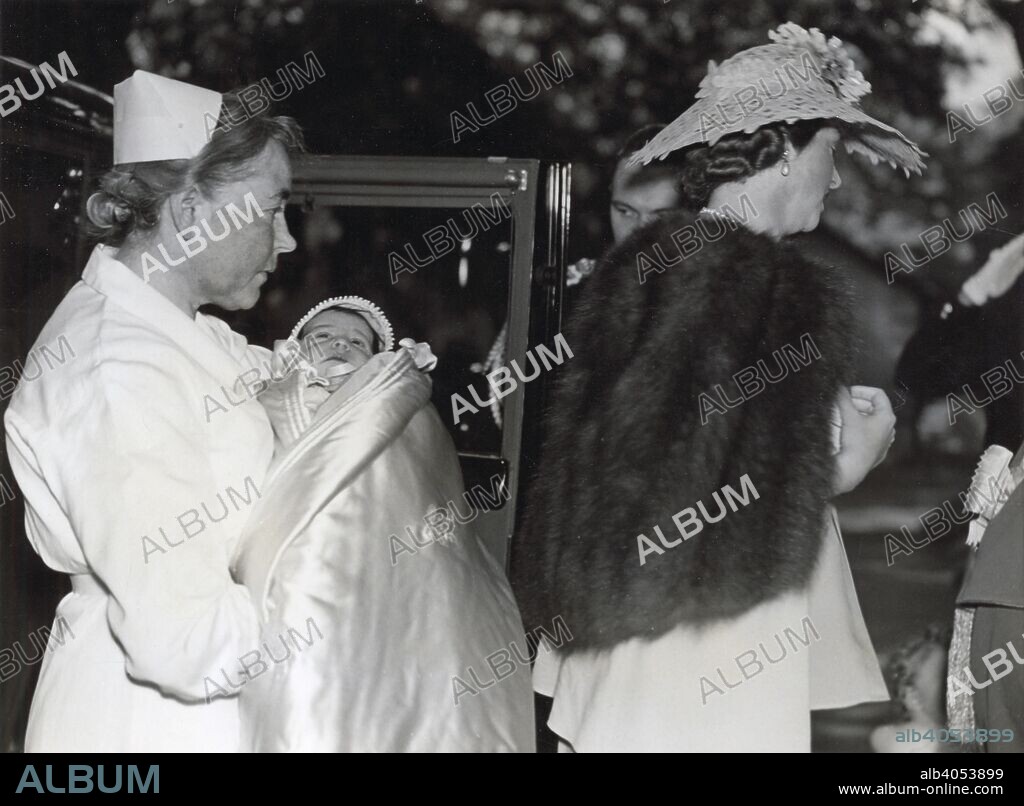 Christening of Princess Desiree of Sweden at the Church of Solna, Sweden, 30 June 1938. Princess Desiree (1938-), the third daughter of Prince Gustaf Adolf, Duke of Västerbotten and Princess Sibylla of Saxe-Coburg and Gotha.