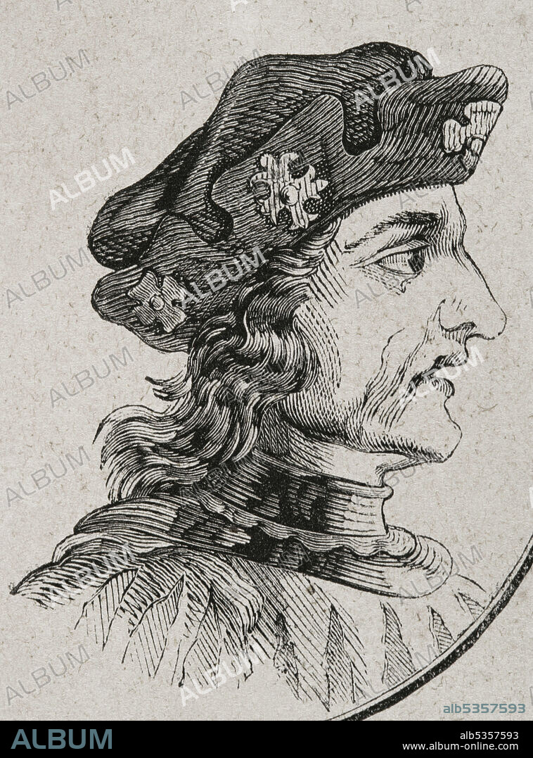 Fruela II, el Leproso (h. 874-925). Rey de Asturias (910-924) y rey de León (924-925). Retrato. Grabado. Las Glorias Nacionales. Tomo II, edición Madrid-Barcelona, 1853.