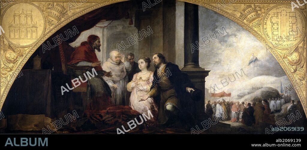 BARTOLOMÉ ESTEBAN MURILLO. Bartolomé Esteban Murillo / 'The Foundation of Santa Maria Maggiore in Rome: 1. The Patrician Reveals his Dream to the Pope', 1664-1665, Spanish School, Oil on canvas, 232 cm x 524 cm, P00995.