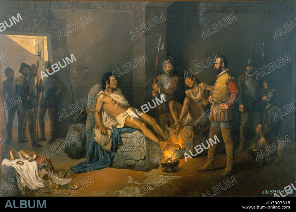 LEANDRO IZAGUIRRE. El suplicio de Cuauhtémoc The Torture of Cuauhtémoc. Date/Period: 1893. Painting. Oil on canvas Oil on canvas. Height: 2,945 mm (115.94 in); Width: 4,540 mm (14.89 ft).