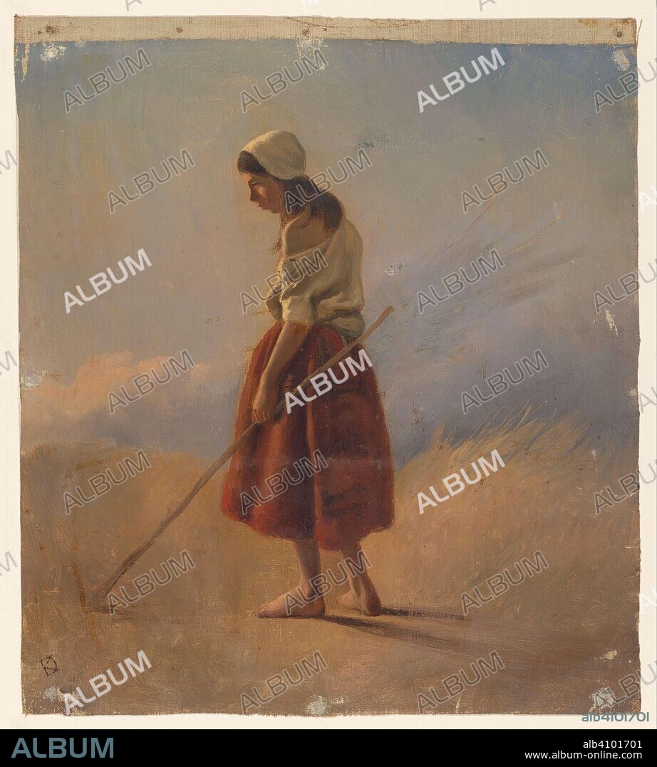 JOHAN DANIËL KOELMAN. Standing peasant girl with stick. Dating: 1841 - 1857. Measurements: h 343 mm × w 304 mm.