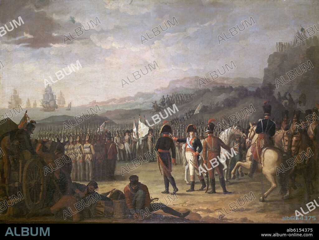 JUAN RODRIGUEZ JIMENEZ (1765-1830) EL PANADERO. 'Embarque del Marqués de La Romana y sus tropas', 1809, Óleo sobre lienzo, 119 x 167,5 cm.