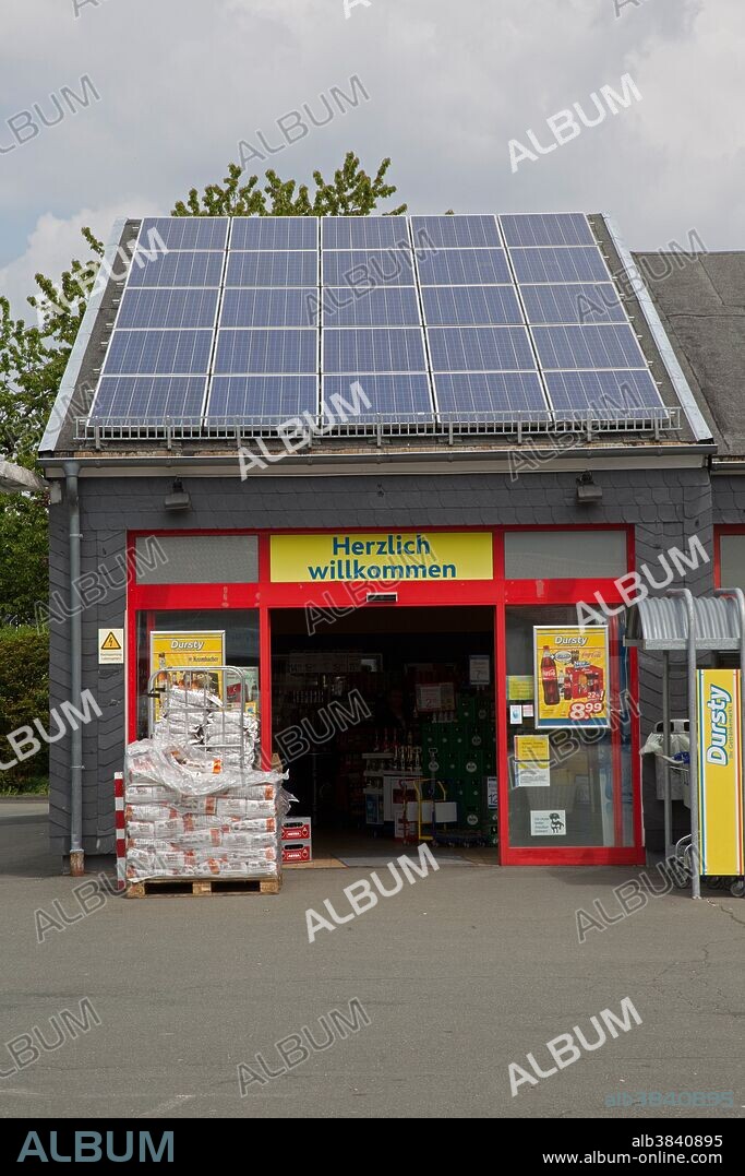 Large solar PV roof on Dursty supermarket, Germany.