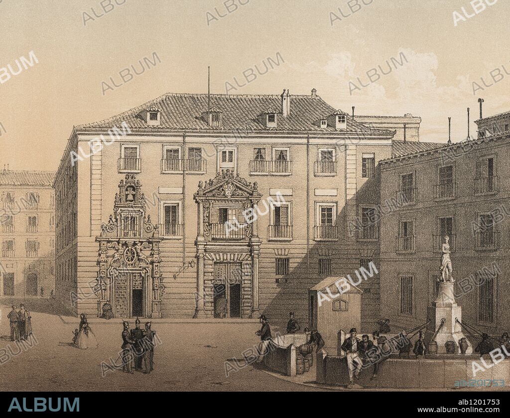 Madrid. Edificio del Monte de Piedad y Caja de Ahorros en 1842. Grabado de 1870.
